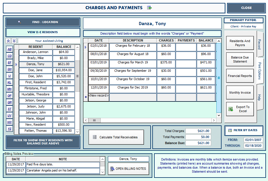 Portrayal of the financial management portal found within the PALs Platinum software program.